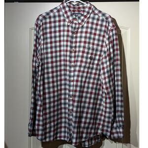 Chaps Brushed Flannel Cotton White Navy Red Plaid Button Up Shirt Mens Sz XL
